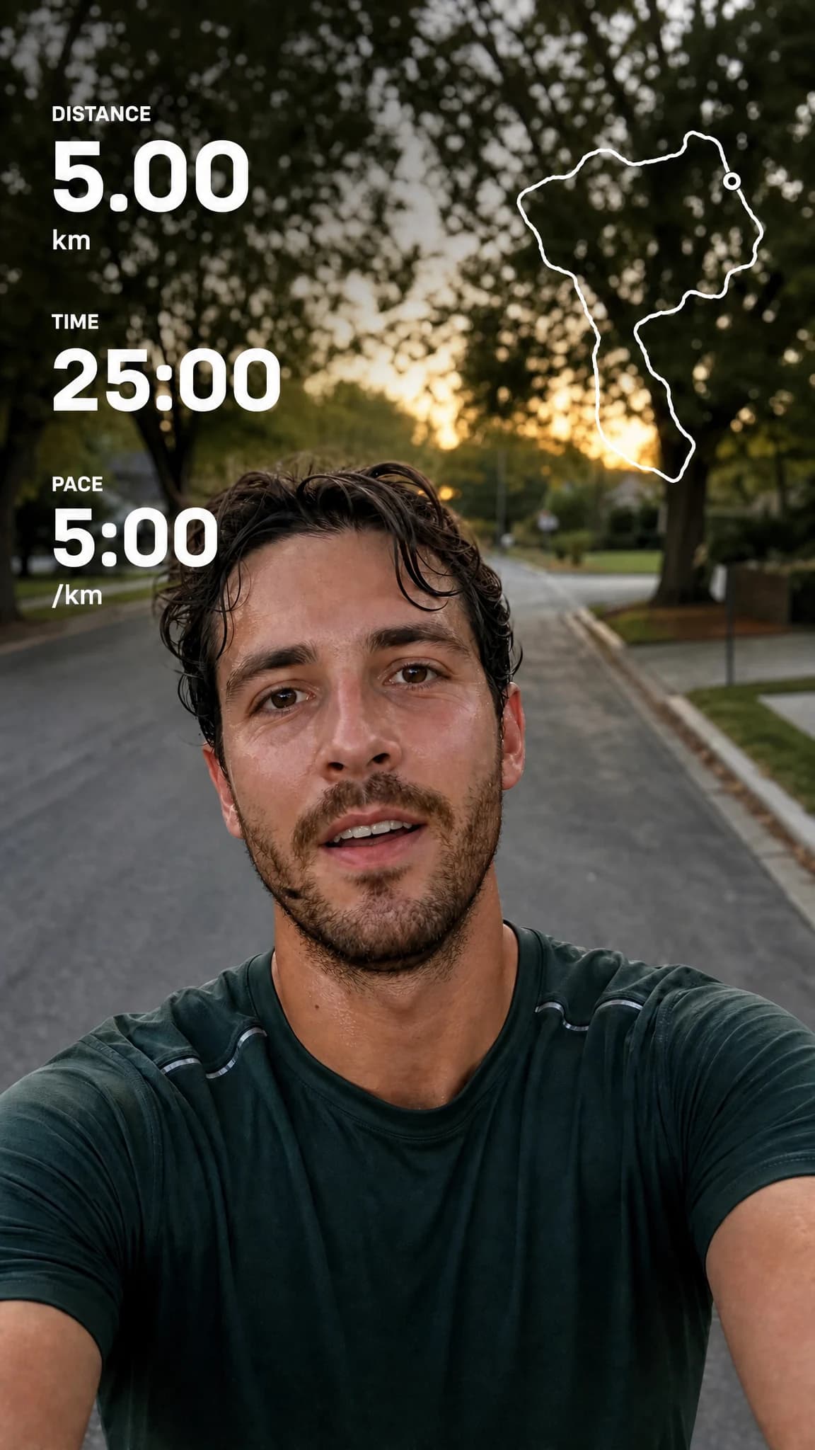 The same photo kept, with the stats and route dropped on top